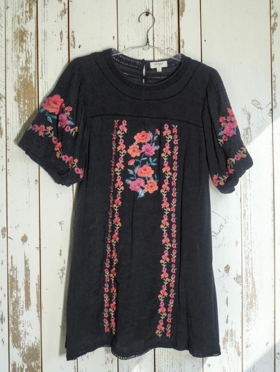 Umgee Dresses & Skirts - Umgee Size-M Black Mini Dress with Pink and Blue Embroidery L-30.5 P2P-17